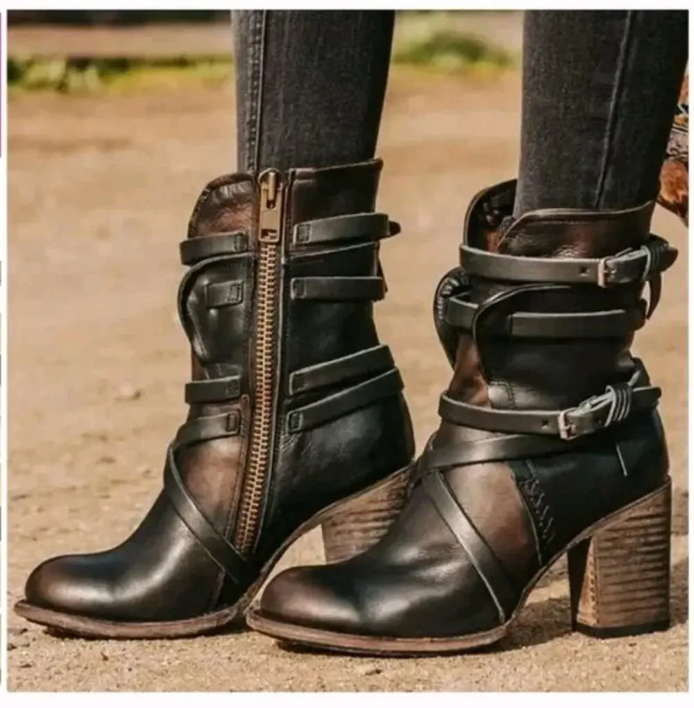 Freebird By Steven Baker Leather Strappy Brown Black Distressed Boots US7